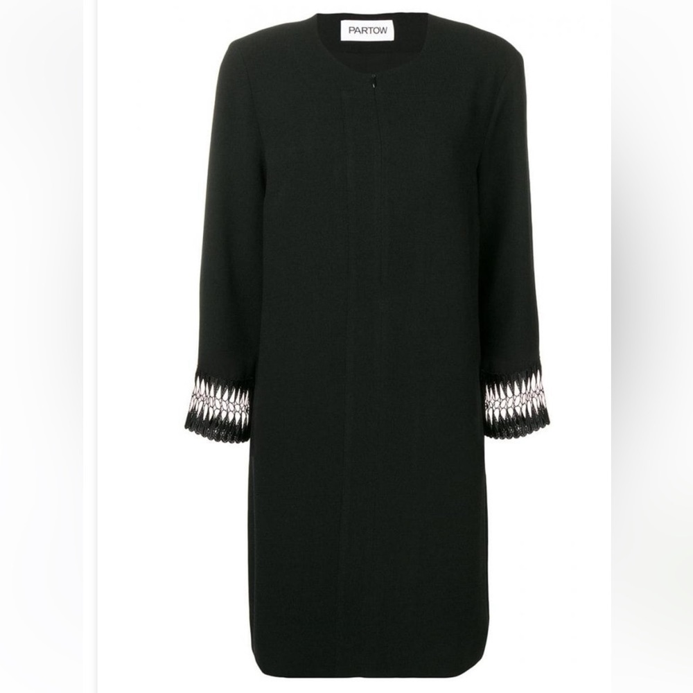 Partow MSRP $1195 Black Laurie Black Cut-Out Tear Drop Lace Cuff Shift Dress 6